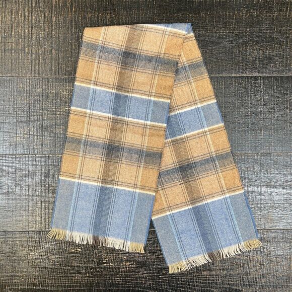 All Acrylic Blue Orange Plaid Scarf WPL 2831 - Picture 3 of 4